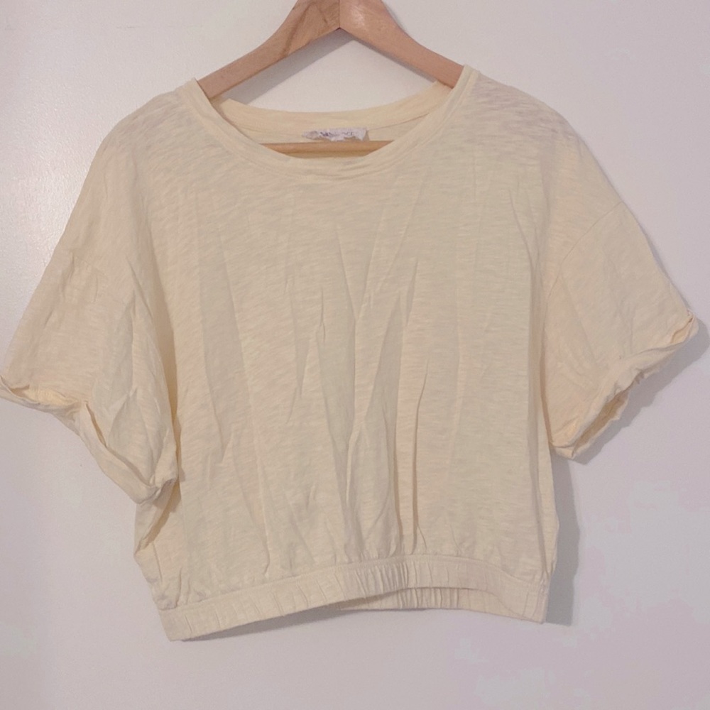 Cream Heathered Tee with Loose Cuffed Sleeves